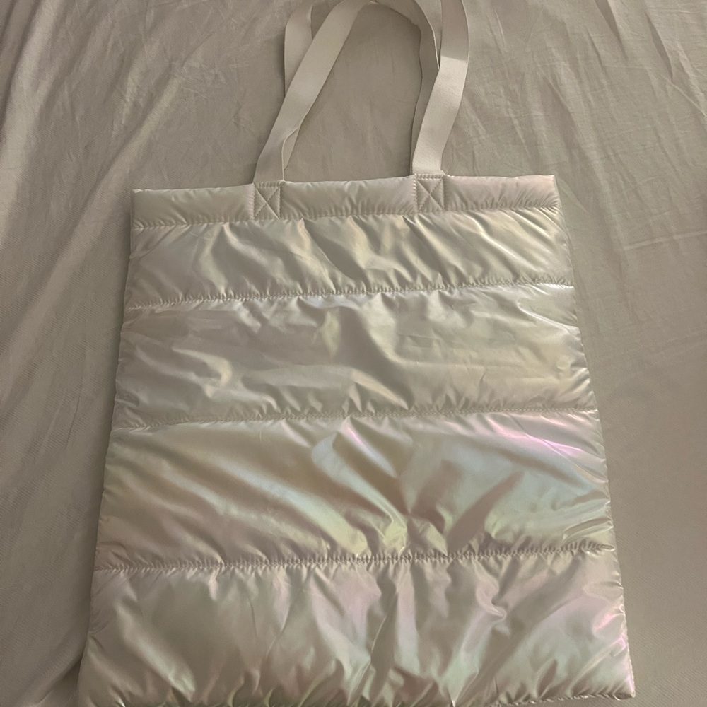 Bath & Body Works Iridescent White puffy Tote Bag